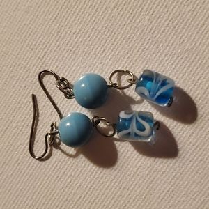 Blue glass bead earrings